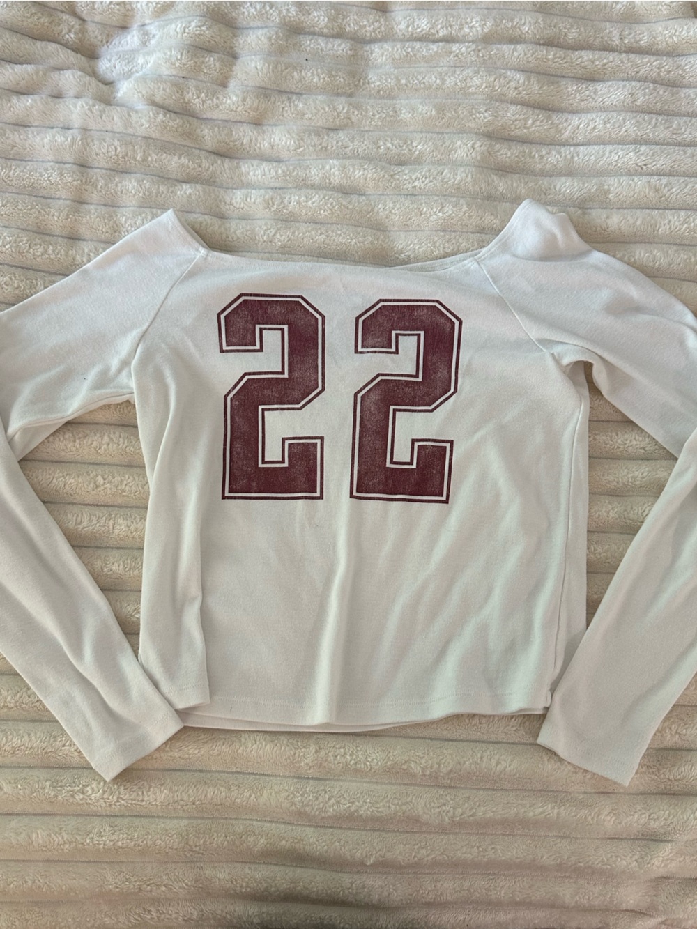 Hollister White Burgundy 22 Off Shoulder Long Sleeve Top Size M